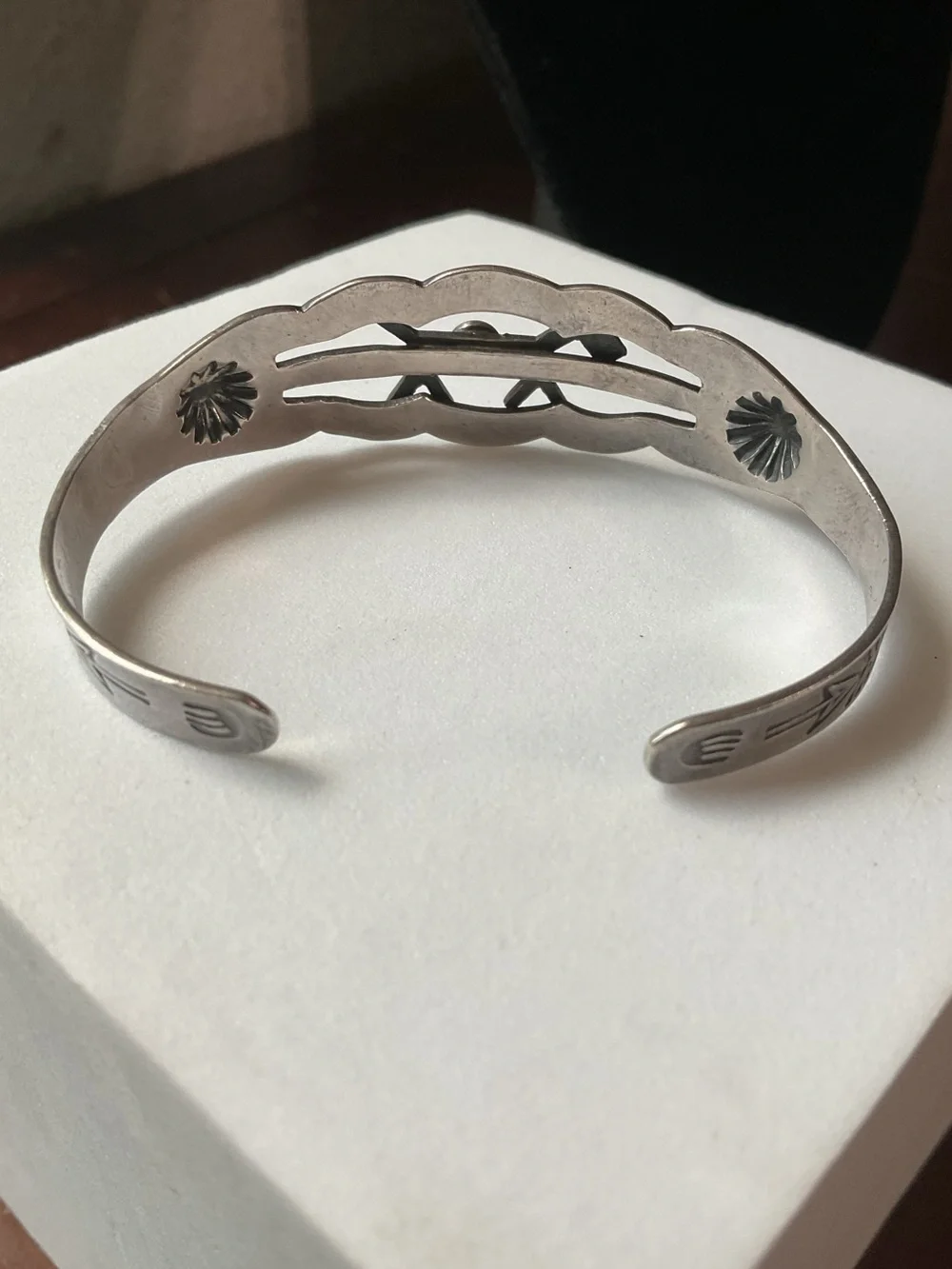Vintage Sterling Silver Turquoise Native American Cuff Bracelet Artisan Signed